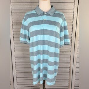 IZOD Men's 100% Cotton Striped Light Teal/Dark Teal Polo Shirt-Large